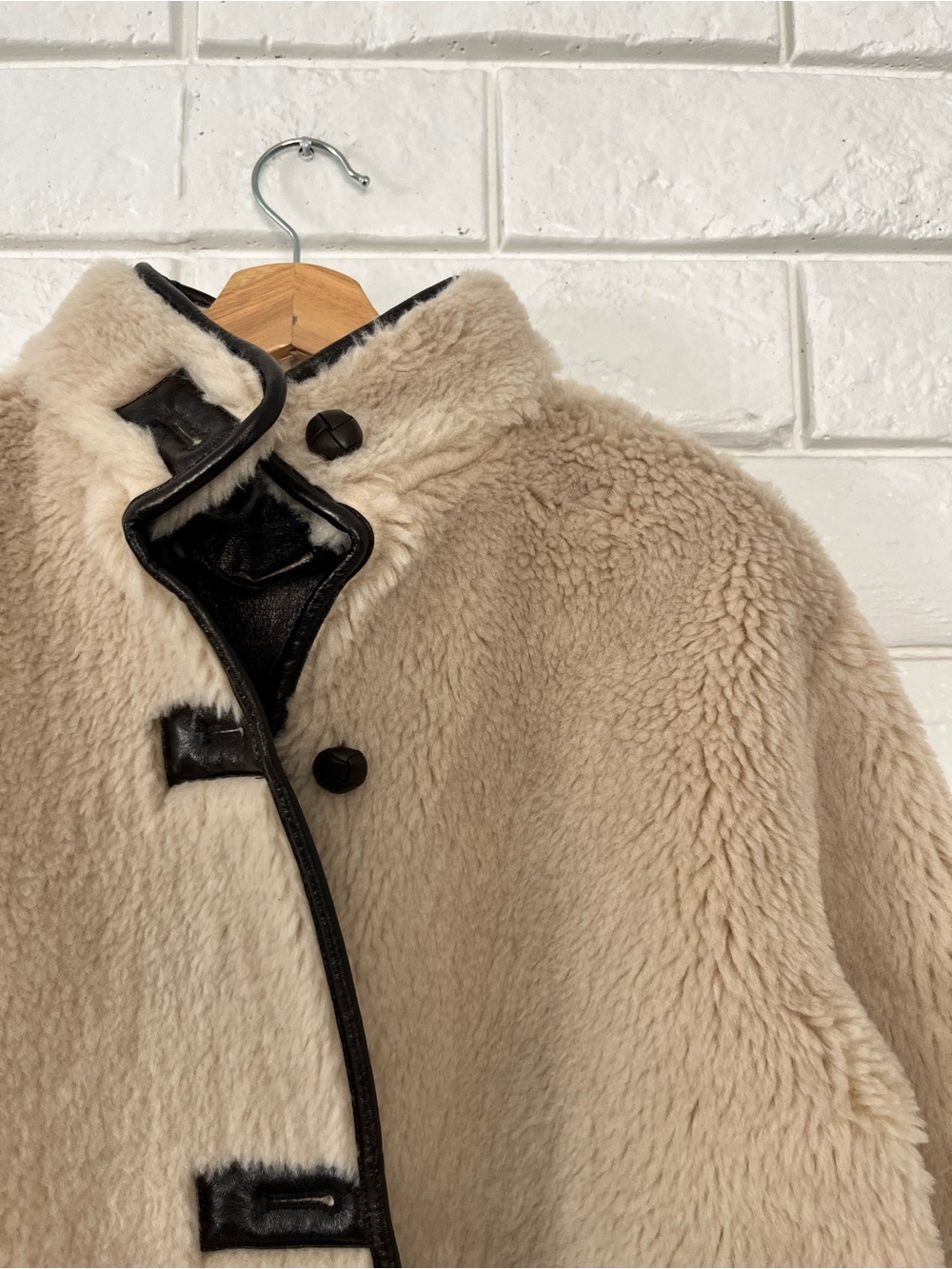 NWT Gap Cream Sherpa & Faux Brown Leather Oversized Jacket Coat Size XS Vegan - Picture 5 of 12